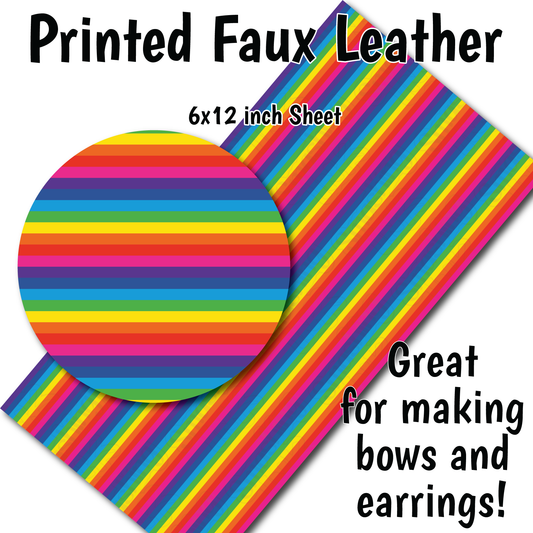 Small Scale Rainbow Stripes - Faux Leather Sheet (SHIPS IN 3 BUS DAYS)