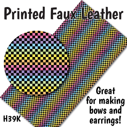 Rainbow Black Checkerboard - Faux Leather Sheet (SHIPS IN 3 BUS DAYS)