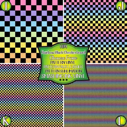 Rainbow Black Checkerboard ★ Pattern Vinyl | Faux Leather | Sublimation (TAT 3 BUS DAYS)