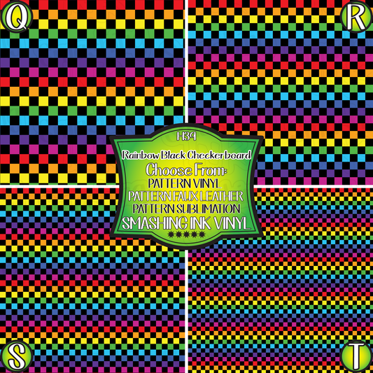 Rainbow Black Checkerboard ★ Pattern Vinyl | Faux Leather | Sublimation (TAT 3 BUS DAYS)