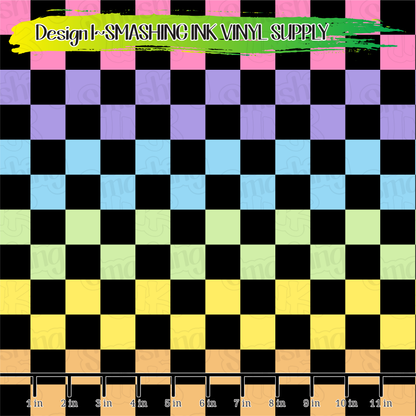 Rainbow Black Checkerboard ★ Pattern Vinyl | Faux Leather | Sublimation (TAT 3 BUS DAYS)