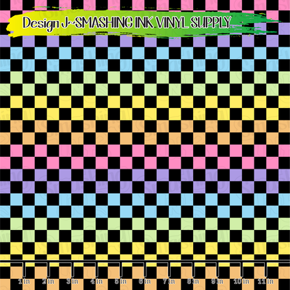 Rainbow Black Checkerboard ★ Pattern Vinyl | Faux Leather | Sublimation (TAT 3 BUS DAYS)