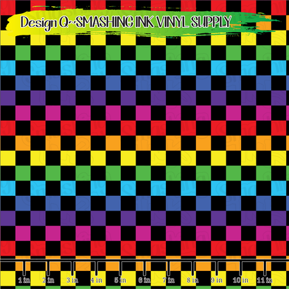 Rainbow Black Checkerboard ★ Pattern Vinyl | Faux Leather | Sublimation (TAT 3 BUS DAYS)