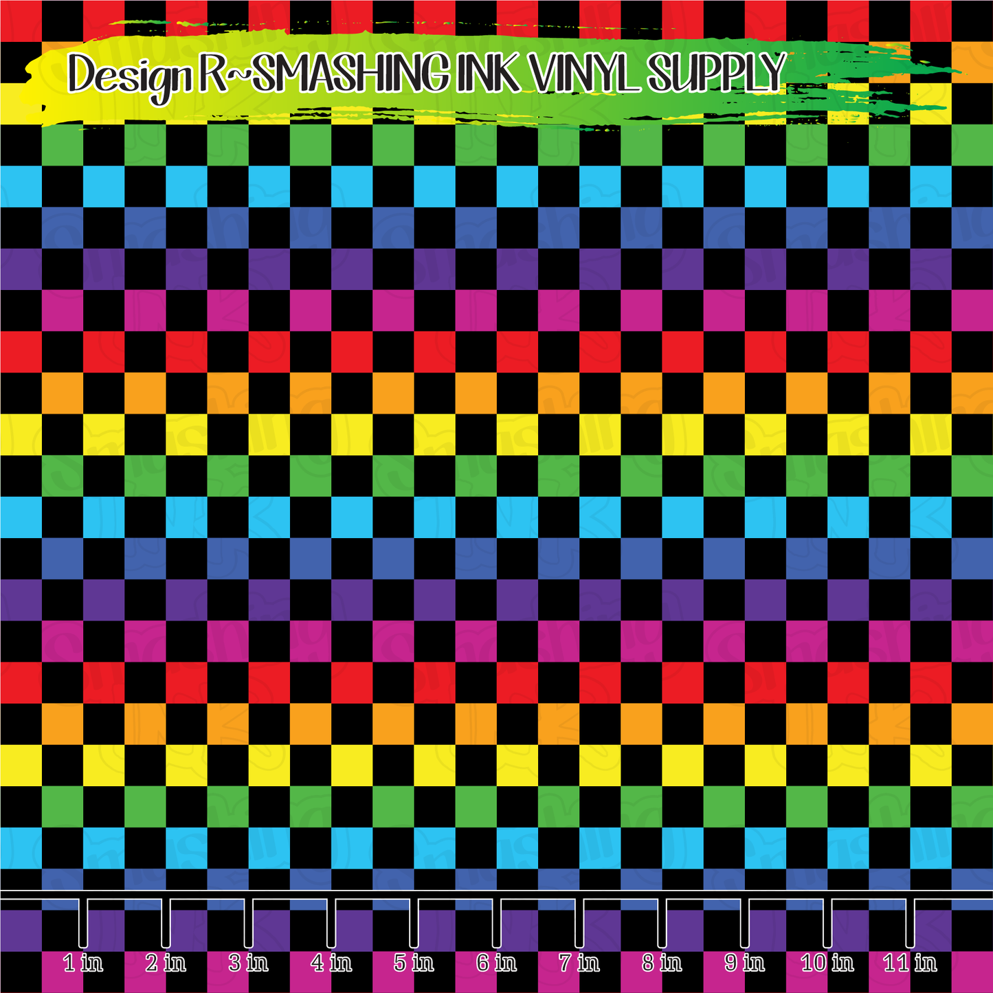 Rainbow Black Checkerboard ★ Pattern Vinyl | Faux Leather | Sublimation (TAT 3 BUS DAYS)