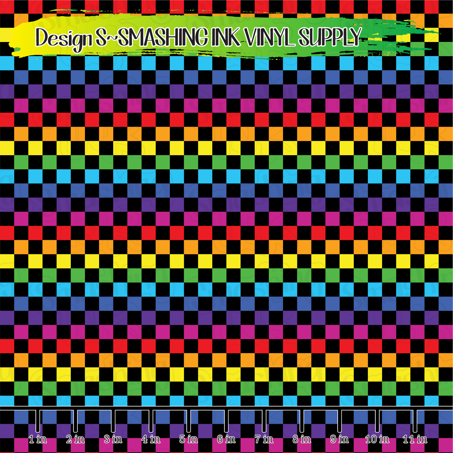 Rainbow Black Checkerboard ★ Pattern Vinyl | Faux Leather | Sublimation (TAT 3 BUS DAYS)