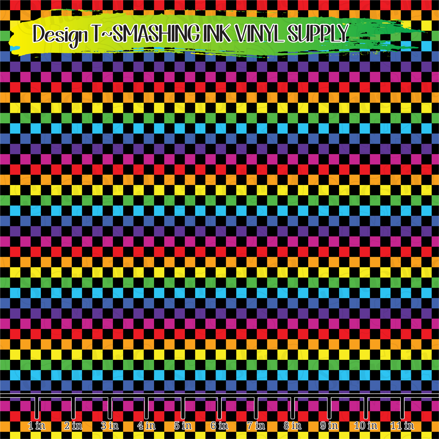 Rainbow Black Checkerboard ★ Pattern Vinyl | Faux Leather | Sublimation (TAT 3 BUS DAYS)