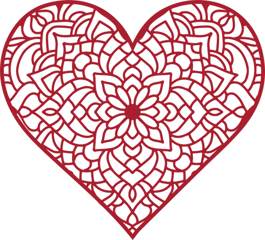 Heart Mandala - Red Ink - Screen Printed Transfer