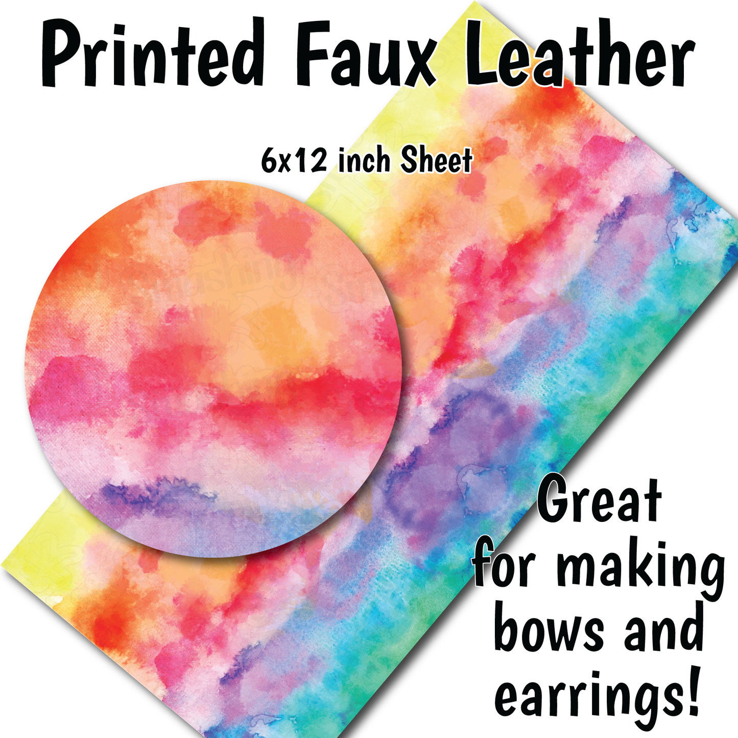 Rainbow Watercolor A - Faux Leather Sheet (SHIPS IN 3 BUS DAYS)
