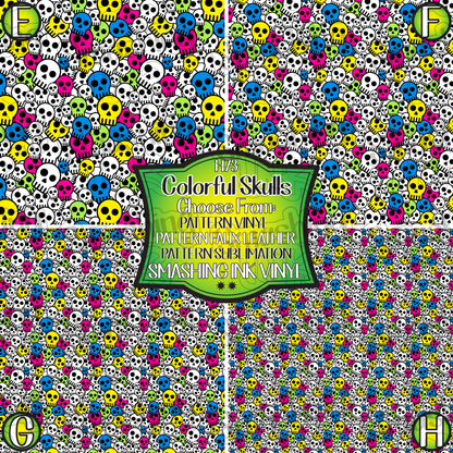 Colorful Skulls ★ Pattern Vinyl | Faux Leather | Sublimation (TAT 3 BUS DAYS)