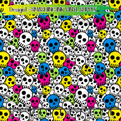 Colorful Skulls ★ Pattern Vinyl | Faux Leather | Sublimation (TAT 3 BUS DAYS)