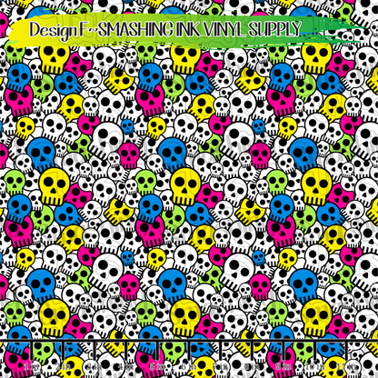 Colorful Skulls ★ Pattern Vinyl | Faux Leather | Sublimation (TAT 3 BUS DAYS)