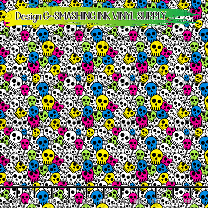 Colorful Skulls ★ Pattern Vinyl | Faux Leather | Sublimation (TAT 3 BUS DAYS)