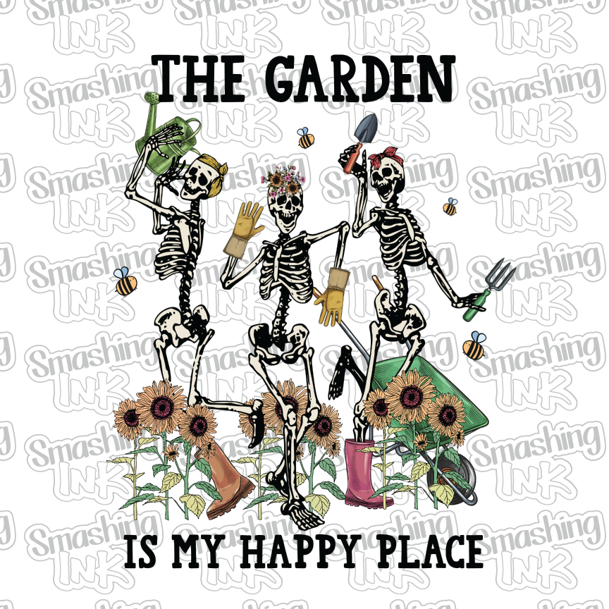 Happy Place Garden Skeletons - Heat Transfer | DTF | Sublimation (TAT 3 BUS DAYS) [9I-15HTV]