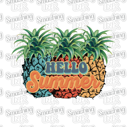 Hello Summer Pineapples - Heat Transfer | DTF | Sublimation (TAT 3 BUS DAYS) [8C-7HTV]