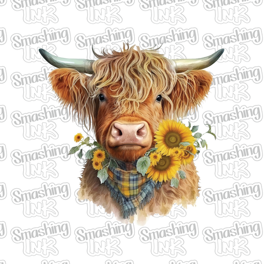 Highland Cow And Sunflowers - Heat Transfer | DTF | Sublimation (TAT 3 BUS DAYS) [6J-1HTV]
