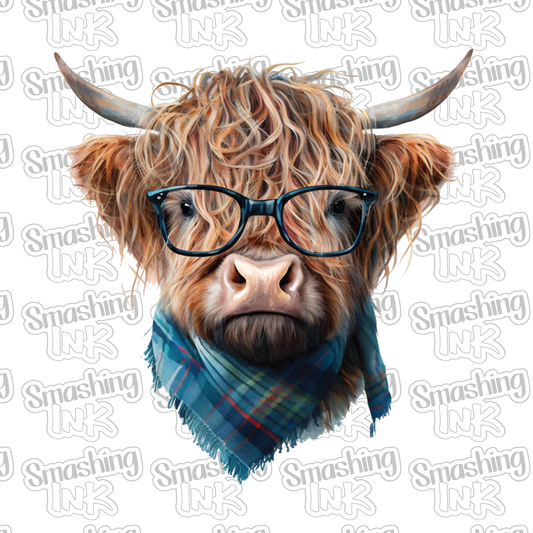 Highland Cow With Glasses - Heat Transfer | DTF | Sublimation (TAT 3 BUS DAYS) [6J-4HTV]
