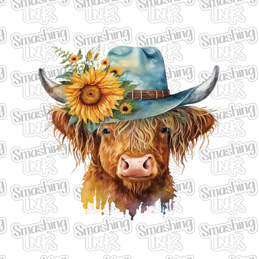 Highland Cow With Hat - Heat Transfer | DTF | Sublimation (TAT 3 BUS DAYS) [6J-2HTV]
