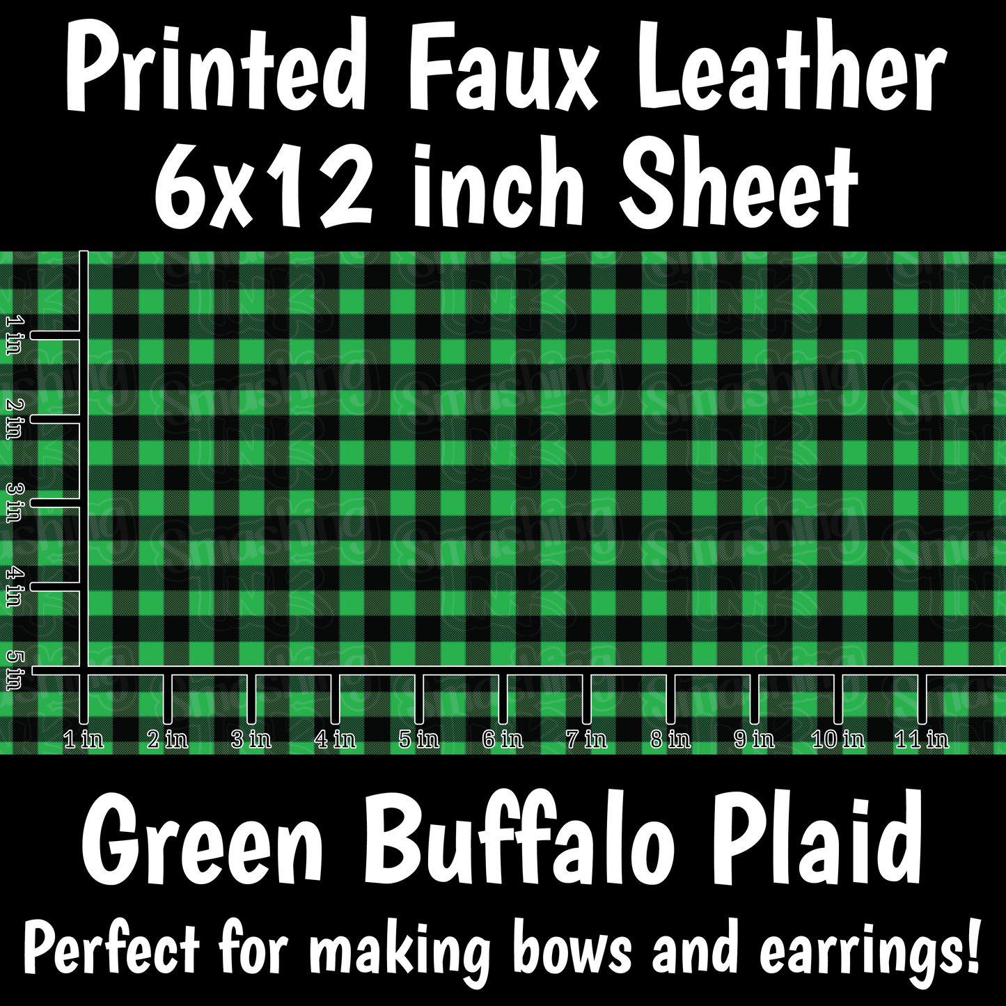 Green Buffalo Plaid B - Faux Leather Sheet (SHIPS IN 3 BUS DAYS)