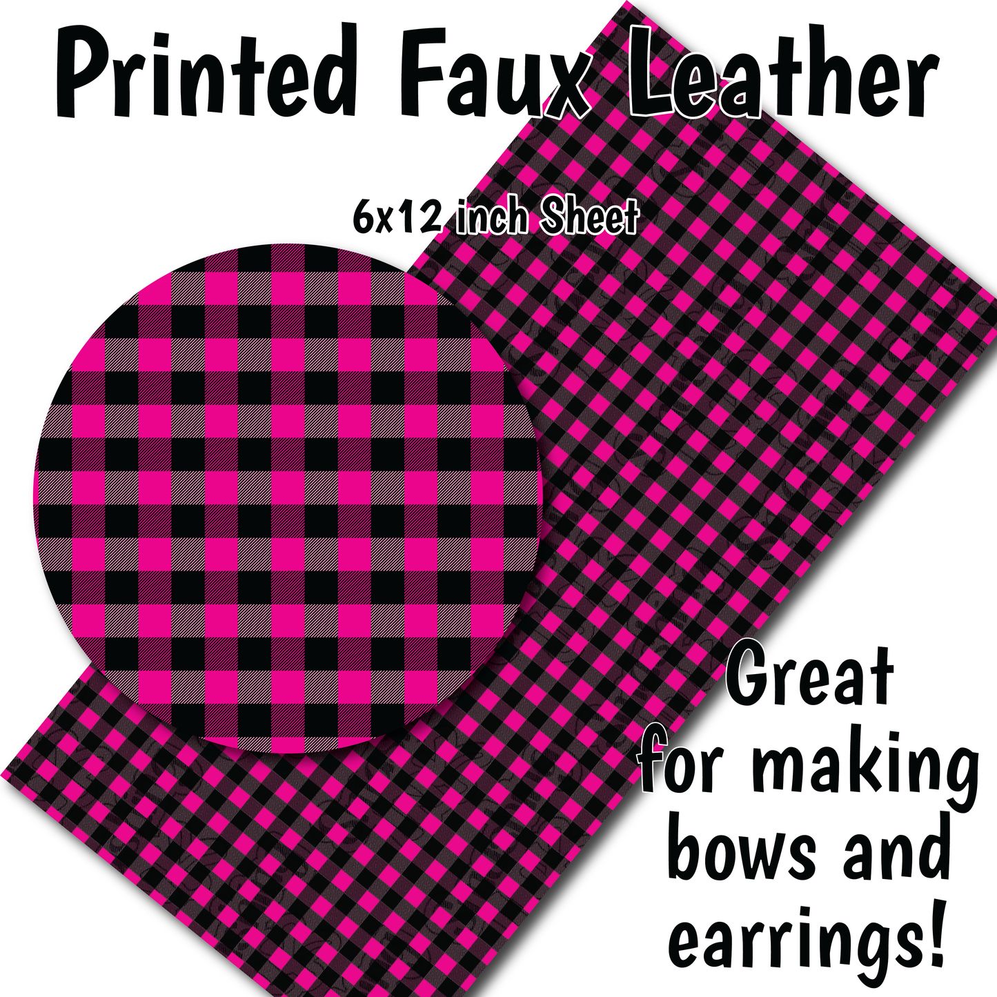 Pink Buffalo Plaid - Faux Leather Sheet (SHIPS IN 3 BUS DAYS)
