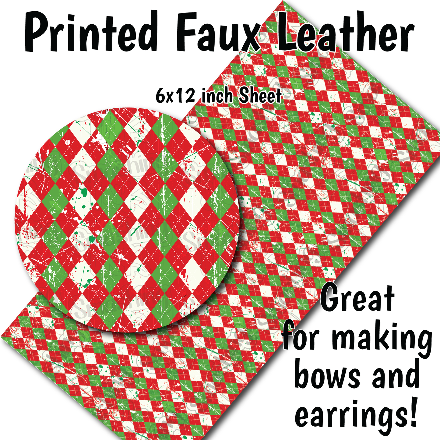 Argyle Christmas Plaid - Faux Leather Sheet (SHIPS IN 3 BUS DAYS)