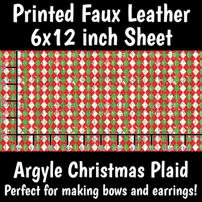 Argyle Christmas Plaid - Faux Leather Sheet (SHIPS IN 3 BUS DAYS)