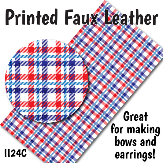 Red White Blue Plaid - Faux Leather Sheet (SHIPS IN 3 BUS DAYS)