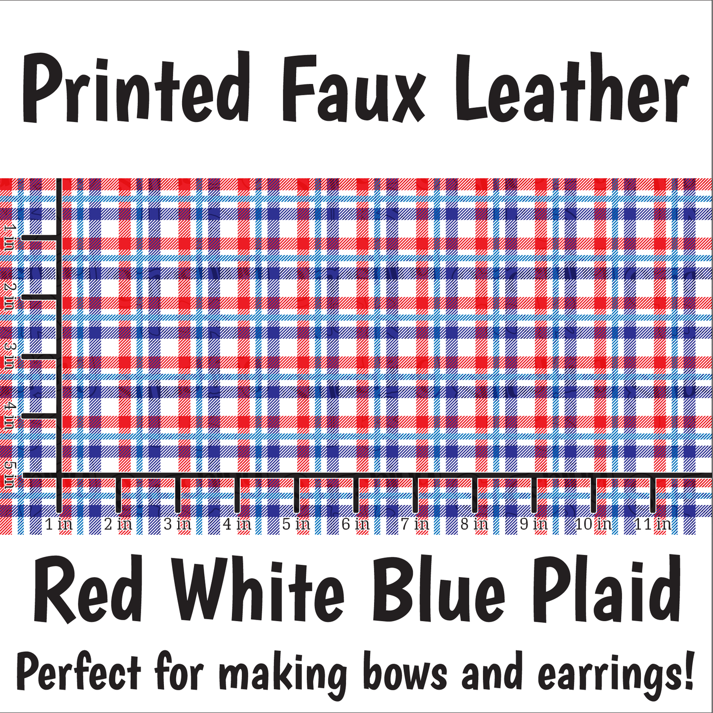 Red White Blue Plaid - Faux Leather Sheet (SHIPS IN 3 BUS DAYS)
