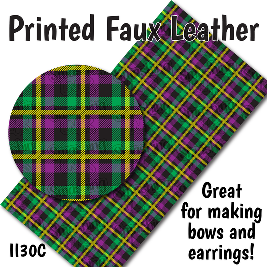 Mardi Gras Plaid - Faux Leather Sheet (SHIPS IN 3 BUS DAYS)
