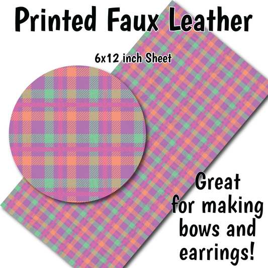 Pastel Plaid C - Faux Leather Sheet (SHIPS IN 3 BUS DAYS)