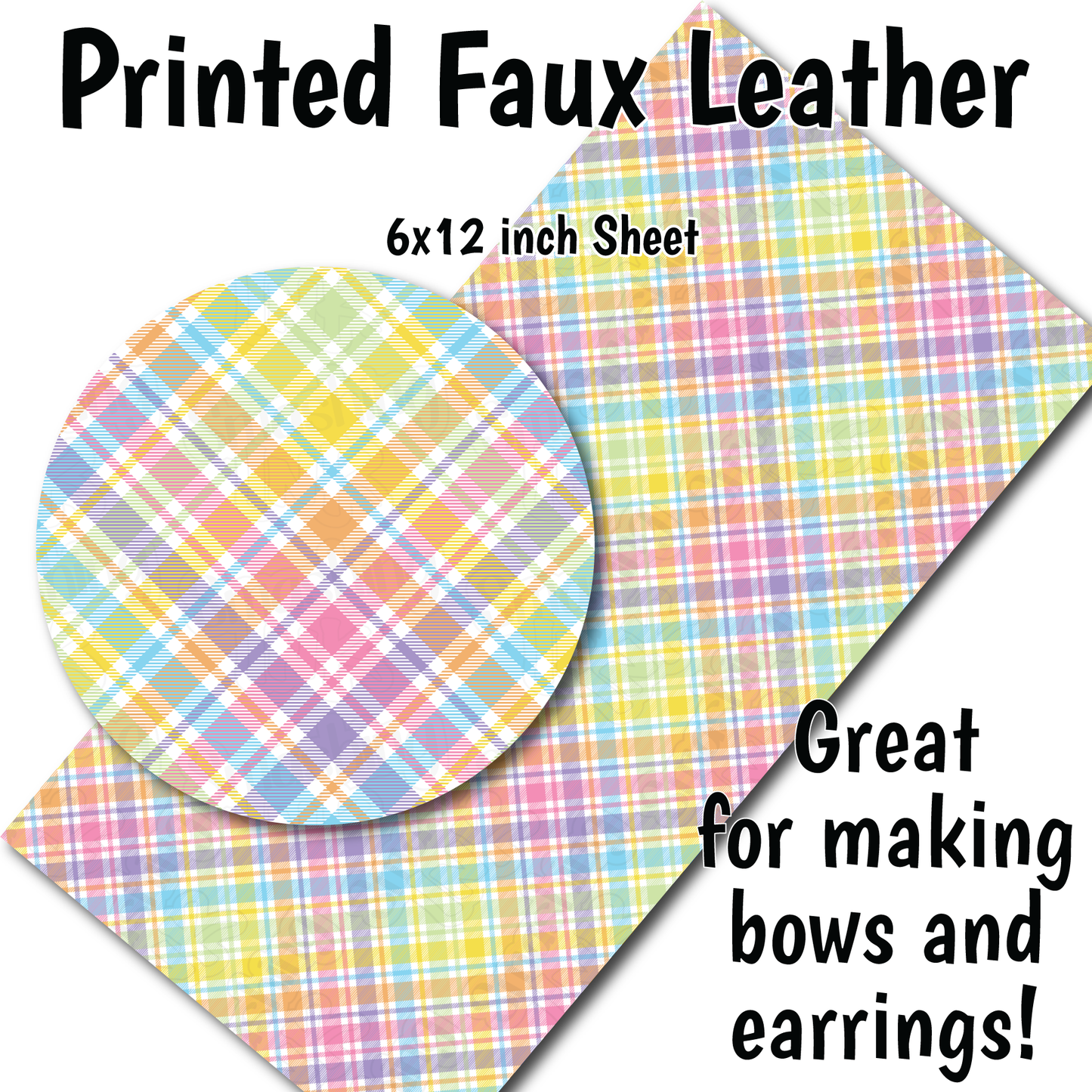 Pastel Plaid E - Faux Leather Sheet (SHIPS IN 3 BUS DAYS)