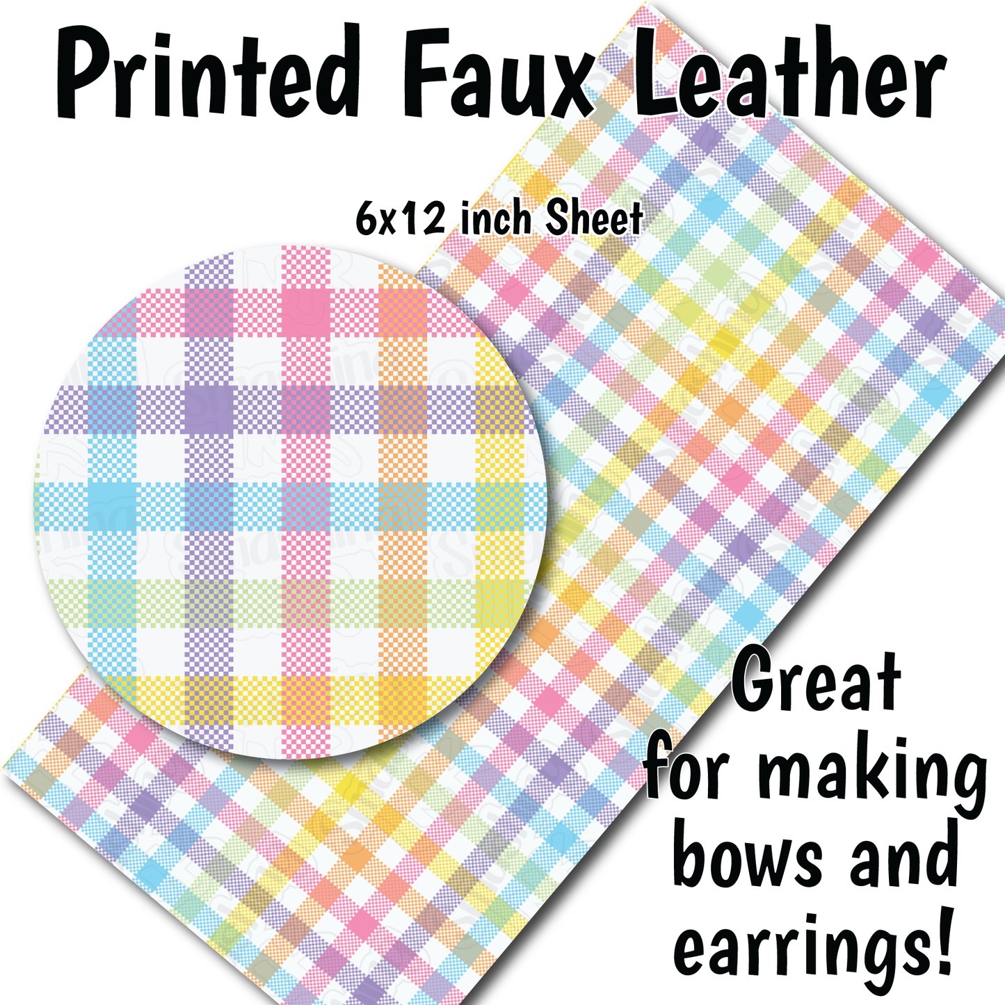 Pastel Plaid H - Faux Leather Sheet (SHIPS IN 3 BUS DAYS)
