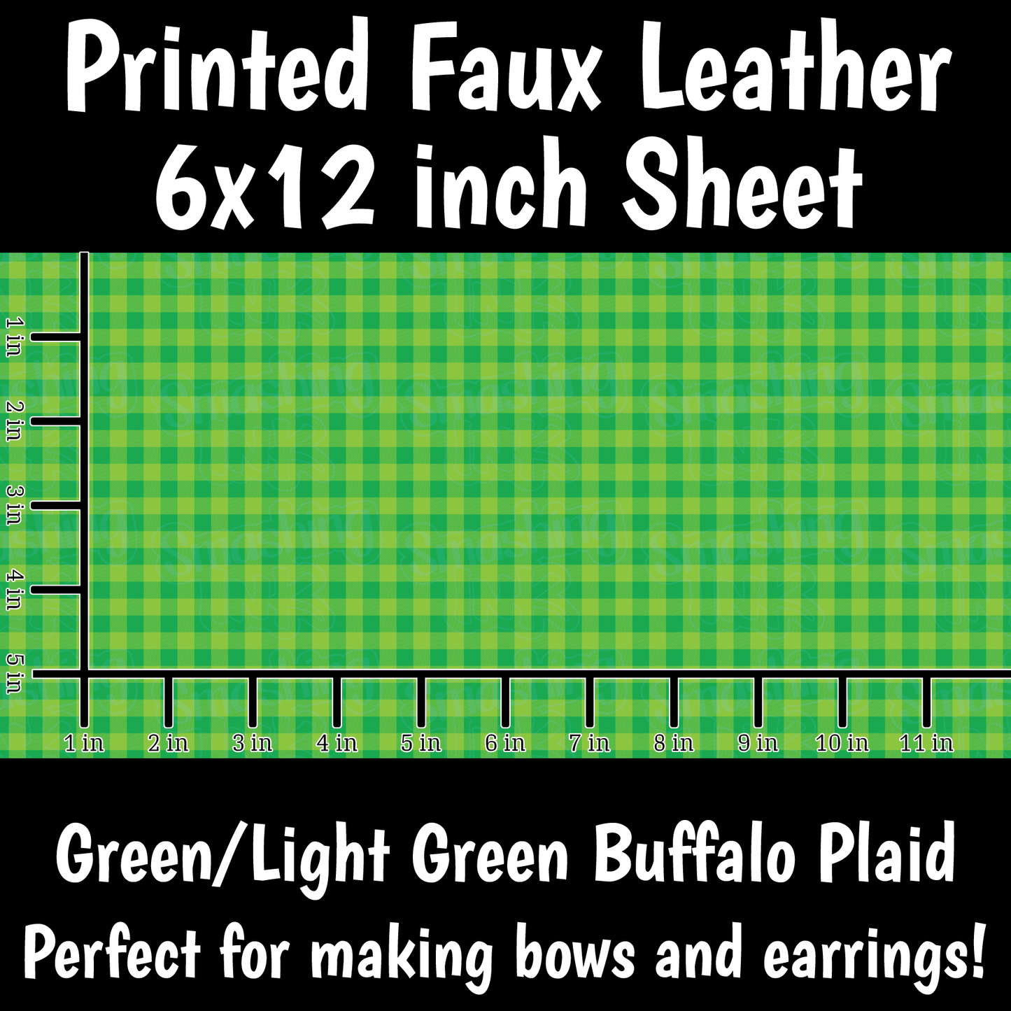 Green Light Green Buffalo Plaid - Faux Leather Sheet (SHIPS IN 3 BUS DAYS)