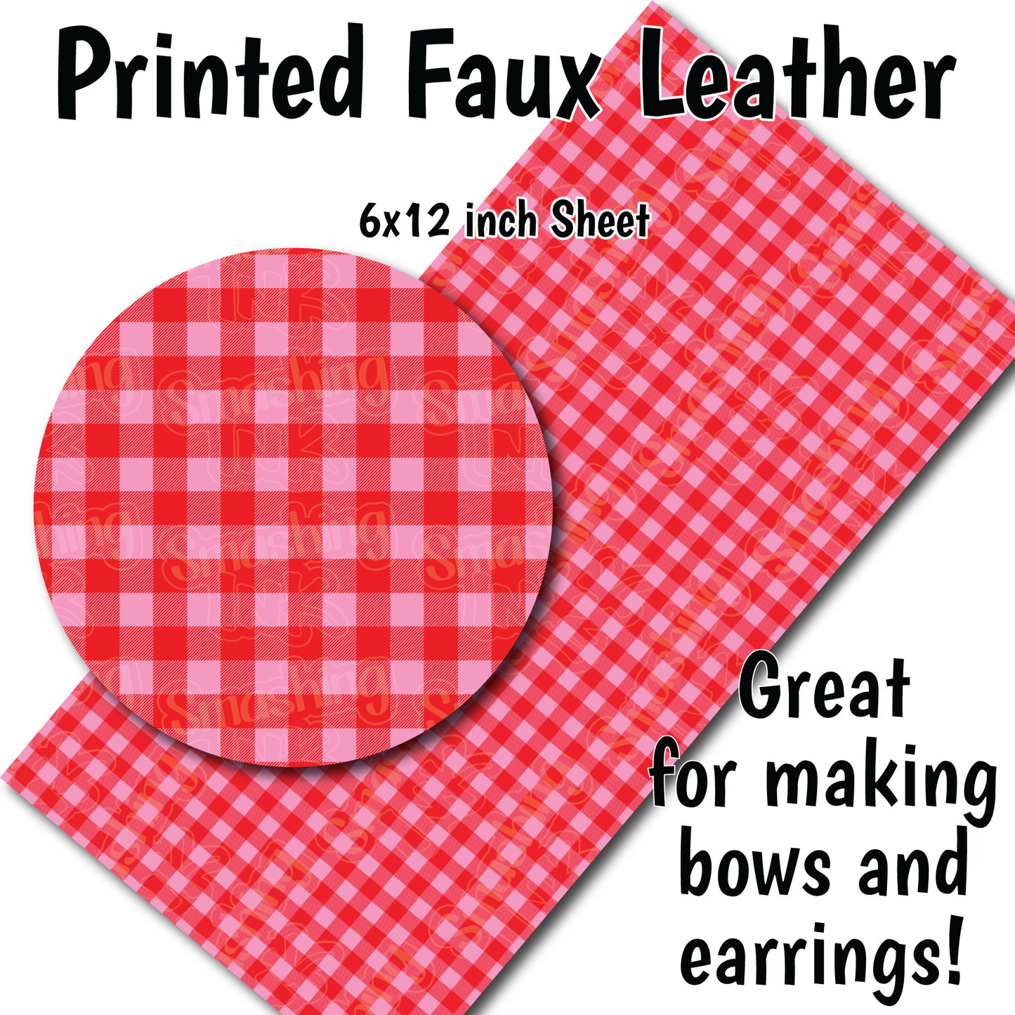 Pink Red Buffalo Plaid - Faux Leather Sheet (SHIPS IN 3 BUS DAYS)