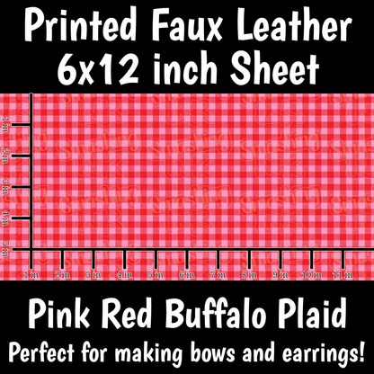 Pink Red Buffalo Plaid - Faux Leather Sheet (SHIPS IN 3 BUS DAYS)