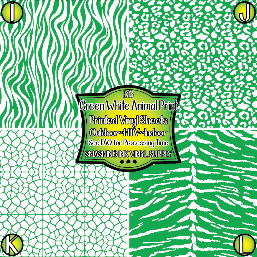 Green White Animal Print ★ Pattern Vinyl | Faux Leather | Sublimation (TAT 3 BUS DAYS)