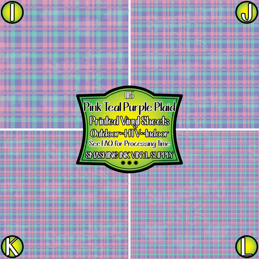 Pink Teal Purple Plaid ★ Pattern Vinyl | Faux Leather | Sublimation (TAT 3 BUS DAYS)