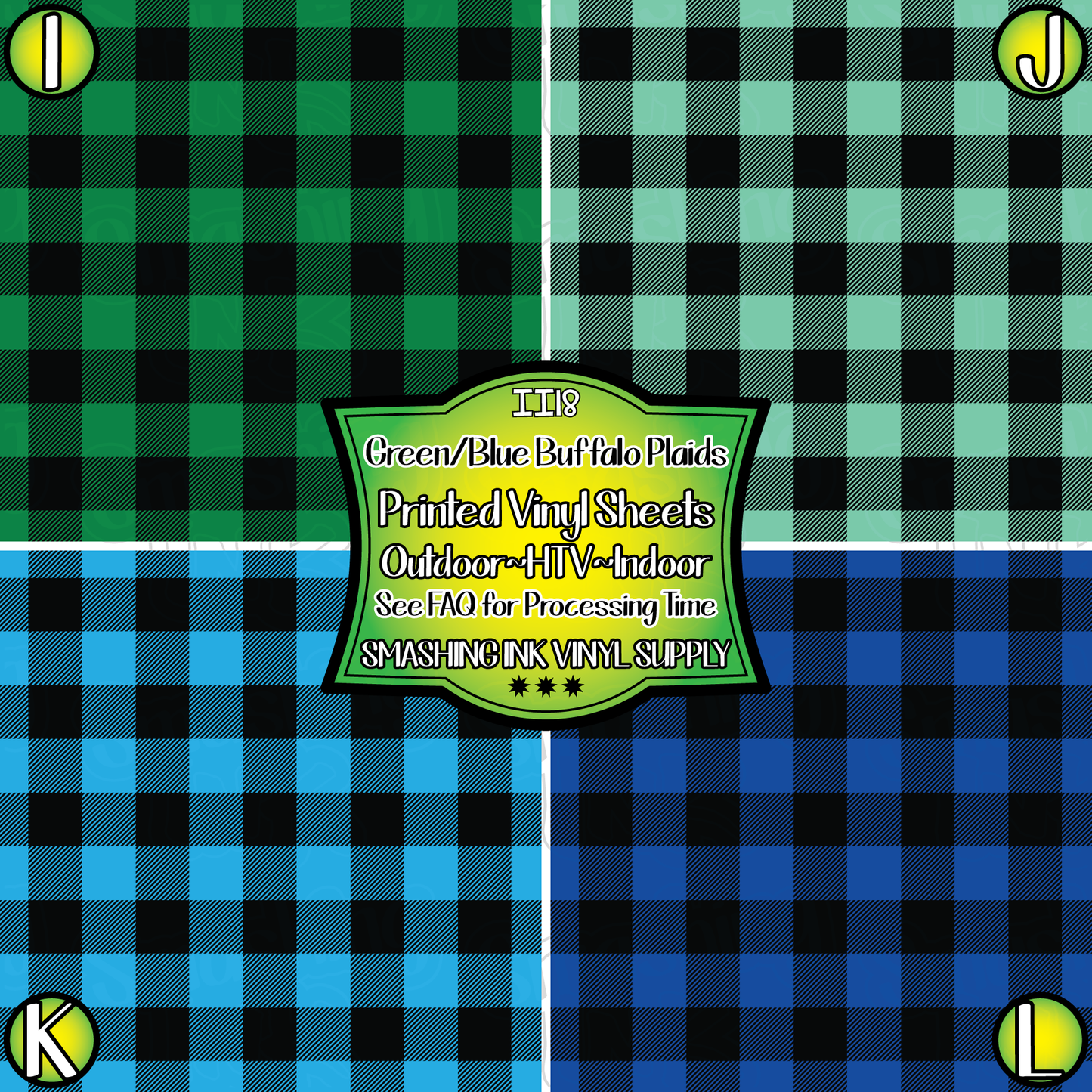 Green/Blue Buffalo Plaid ★ Pattern Vinyl | Faux Leather | Sublimation (TAT 3 BUS DAYS)