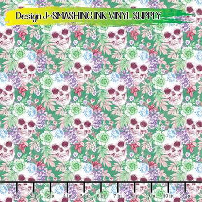 Floral Skulls ★ Pattern Vinyl | Faux Leather | Sublimation (TAT 3 BUS DAYS)