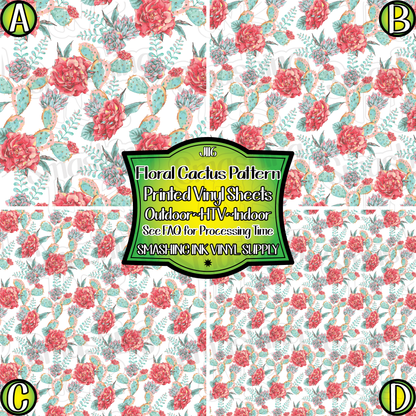 Floral Cactus ★ Pattern Vinyl | Faux Leather | Sublimation (TAT 3 BUS DAYS)
