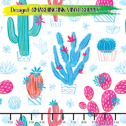 Colorful Cactus ★ Pattern Vinyl | Faux Leather | Sublimation (TAT 3 BUS DAYS)