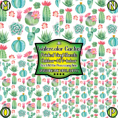 Watercolor Cactus ★ Pattern Vinyl | Faux Leather | Sublimation (TAT 3 BUS DAYS)