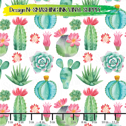 Watercolor Cactus ★ Pattern Vinyl | Faux Leather | Sublimation (TAT 3 BUS DAYS)