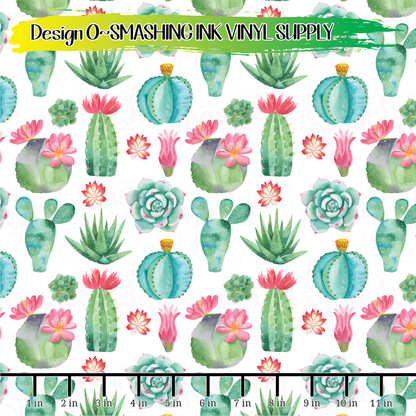 Watercolor Cactus ★ Pattern Vinyl | Faux Leather | Sublimation (TAT 3 BUS DAYS)