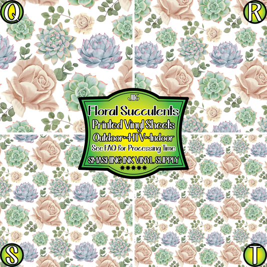 Floral Succulents ★ Pattern Vinyl | Faux Leather | Sublimation (TAT 3 BUS DAYS)
