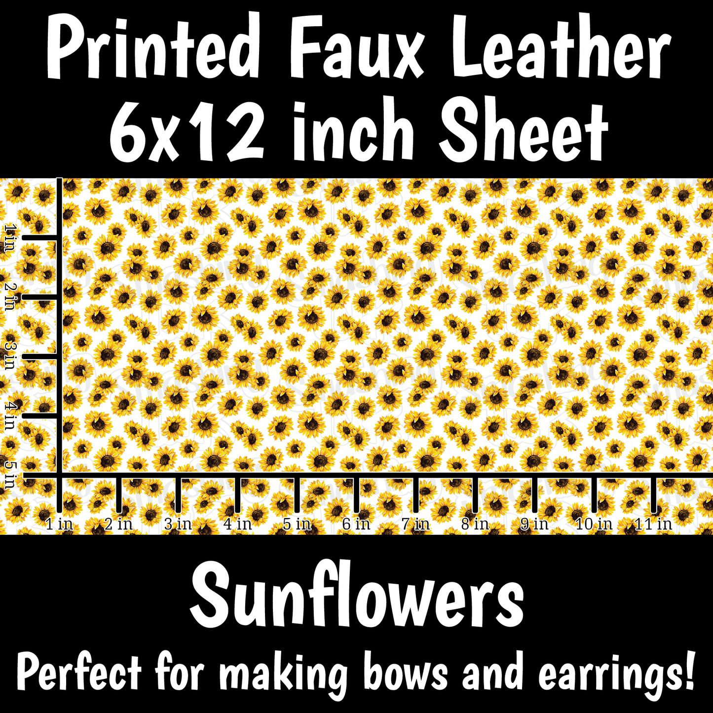 Sunflower Pattern White - Faux Leather Sheet (SHIPS IN 3 BUS DAYS)