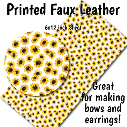 Sunflower Pattern White - Faux Leather Sheet (SHIPS IN 3 BUS DAYS)