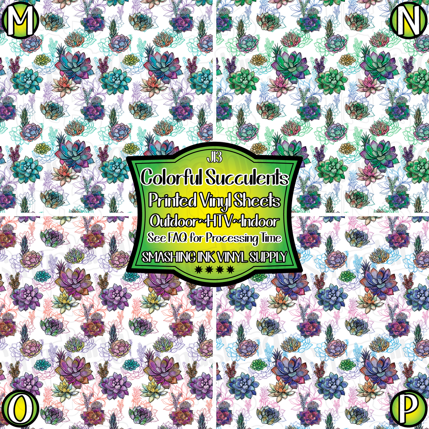 Colorful Succulents ★ Pattern Vinyl | Faux Leather | Sublimation (TAT 3 BUS DAYS)