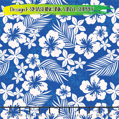 Blue Hibiscus ★ Pattern Vinyl | Faux Leather | Sublimation (TAT 3 BUS DAYS)