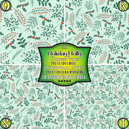 Holiday Holly  ★ Pattern Vinyl | Faux Leather | Sublimation (TAT 3 BUS DAYS)