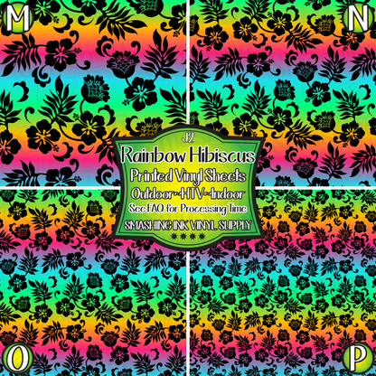 Rainbow Hibiscus ★ Pattern Vinyl | Faux Leather | Sublimation (TAT 3 BUS DAYS)